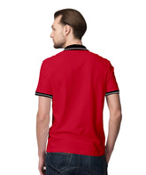 Back view of a Men Polo with Black Rib Collar T-shirt with black ribbed collar and sleeves.